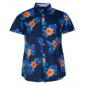 Hawaii Shirt, Navy Orange Flower, L,  Kortärmade Skjortor