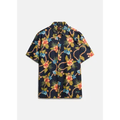 Hawaiian Print Shirt, Tropical Chain Navy, Xl,  Kortärmade Skjortor