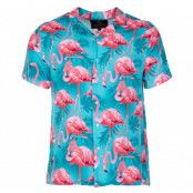 Honolulu Shirt, Turquoise Flamingo, L,  Kortärmade Skjortor