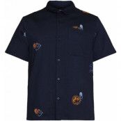 Knowledge Cotton Apparel Men's Box Fit Short Sleeve Shirt With Embroidery Night Sky