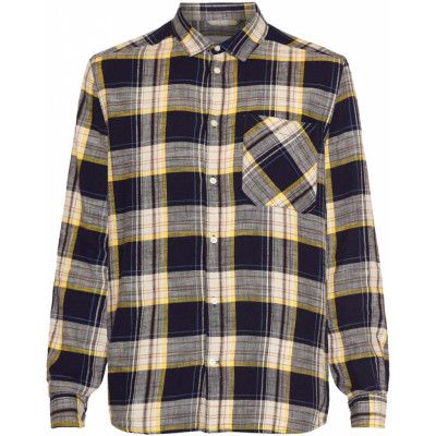 Knowledge Cotton Apparel Loose Checked Shirt Blue Stripe