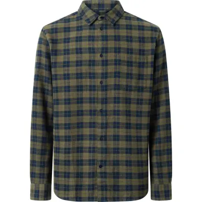 Knowledge Cotton Apparel Men's Loose Fit Checkered Shirt Green Check