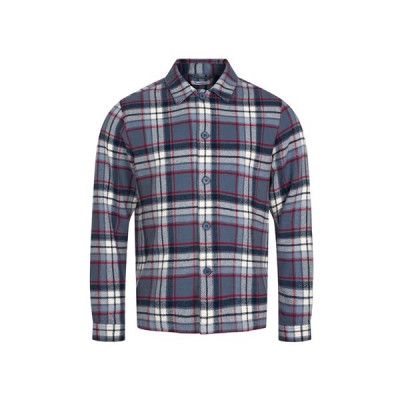 KnowledgeCotton Apparel Big Checked Heavy Flannel Overshirt - Gots/Vegan China Blue