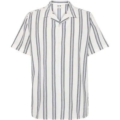 KnowledgeCotton Apparel Box Sl Striped Cotton Shirt Blue Stripe Blue Stripe L
