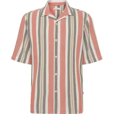 KnowledgeCotton Apparel Box Sl Striped Cotton Shirt Green Stripe - S