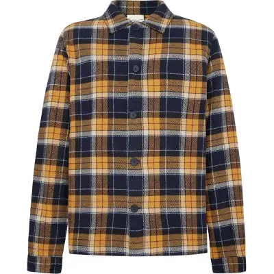 KnowledgeCotton Apparel Organic Cotton Flannel Overshirt GOTS Navy Check - S