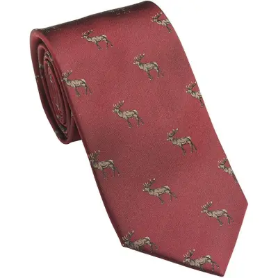 Laksen Stag Deer Silk Tie Vintage Red