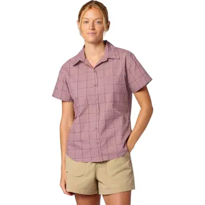 Marmot Women's Airexchange Upf 40 Novelty Short Sleeve Shirt Light Mauve Off The Grid Plaid