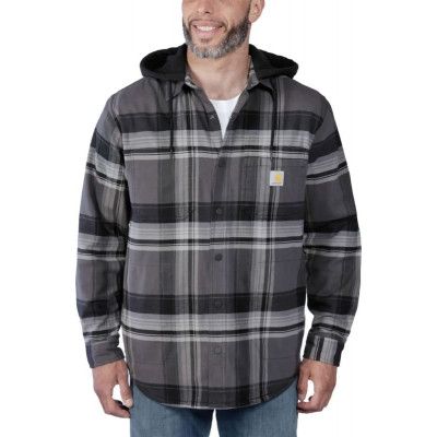 Carhartt Men's Flannel Fleece Lined Hooded Shirt Jacket Black