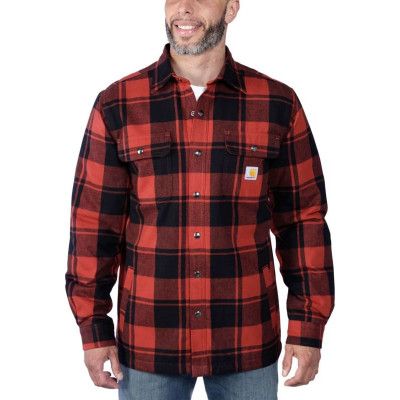 Carhartt Men's Flannel Sherpa Lined Shirt Jacket Red Ochre