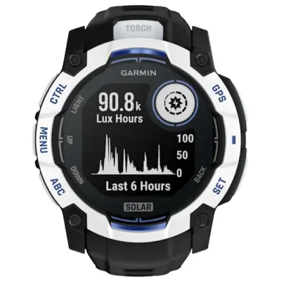 Garmin Instinct 3 50 mm, Solar Whitestone With Black/Bolt Blue Silicone Band