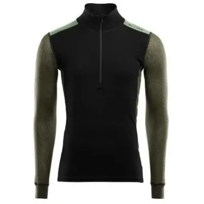 Aclima M's WoolNet Hybrid Mockneck Jet Black/Olive Night/Dill