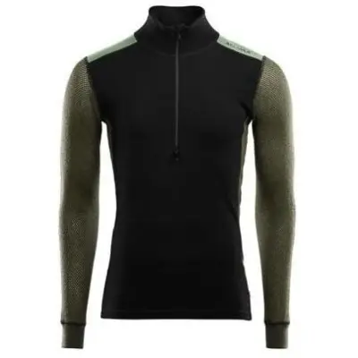 Aclima M's WoolNet Hybrid Mockneck Jet Black/Olive Night/Dill