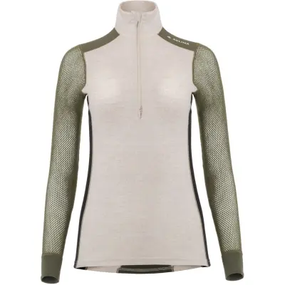 Aclima WoolNet Hybrid Mockneck Woman Beige Melange/Olive Night/Jet Black