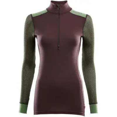 Aclima W's WoolNet Hybrid Mockneck Fudge/Dill/Olive Night