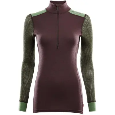 Aclima W's WoolNet Hybrid Mockneck Fudge/Dill/Olive Night