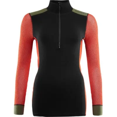 Aclima W's WoolNet Hybrid Mockneck Jet Black/Poinciana/Capulet Olive