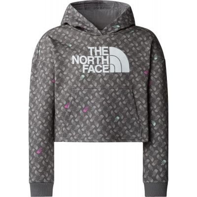 The North Face Girls' Light Drew Peak Printed Hoodie Smoked Pearl TNF Shadow