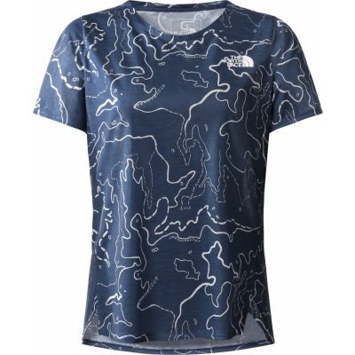 The North Face Women's Printed Sunriser Short Sleeve Shady Blue Valley Topo Print