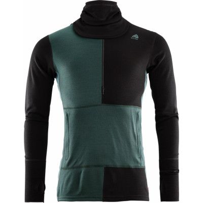 Aclima Men's WarmWool Hoodsweater with Zip Jet Black/Green Gables/Northatlantic