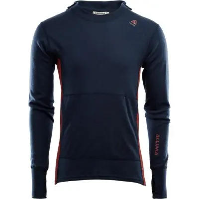 Aclima M's WarmWool Hood Sweater Navy Blazer/Red Ochre