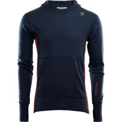 Aclima M's WarmWool Hood Sweater Navy Blazer/Red Ochre