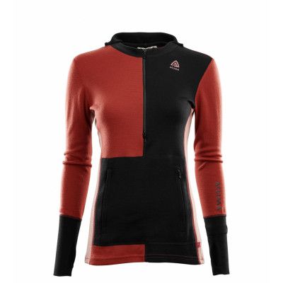 Aclima Warmwool Hooded Sweater w/zip Dam Jet Black / Red Ochre / Cognac - UTFÖRSÄLJNING