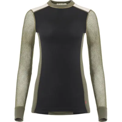 Aclima Women's WoolNet Hybrid Crew Neck Jet Black/Tarmac/Beige Melange