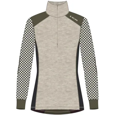 Aclima W's Woolnet Hybrid Mockneck Beige Melange/Tarmac/Jet Black