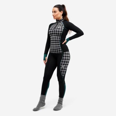 Bambooskin Base Layer Set - Dam - Houndstooth, Storlek:M - Bambuunderställ