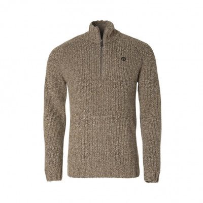 Chevalier Groby Half Zip Wool Pullover Men, Saddle Brown Neps