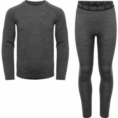 Gridarmor Juniors' Viks Wool Undertøy Set Dk. Greymelange