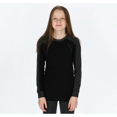 Himalaya Merino Wool Crewneck Jr, Black/Charcoal Melange, 150,  Ullunderställ