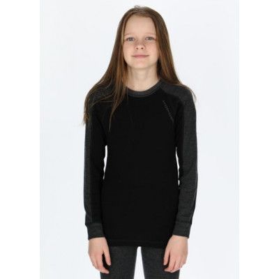 Himalaya Merino Wool Crewneck Jr, Black/Charcoal Melange, 170,  Ullunderställ