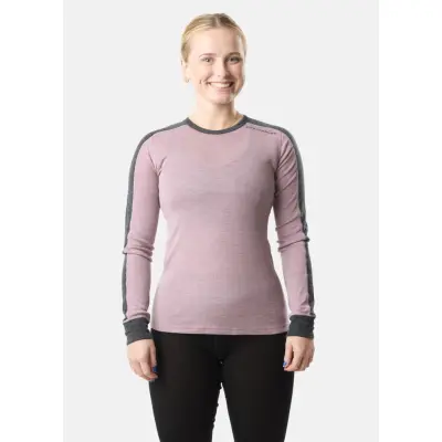 Himalaya Merino Wool Crewneck W, Dusty Rose Melange/Charcoal Me, 34,  Ullunderställ