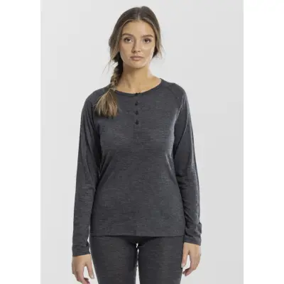 Himalaya Merino Wool Henley L/S W, Charcoal Melange, 36,  Ullunderställ