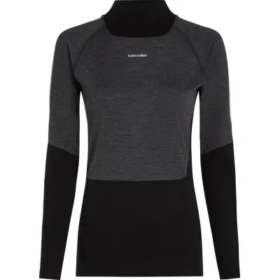 Icebreaker Women's Merino 200 Oasis+ Long Sleeve High Neck Black/Jet Hthr/Undyed