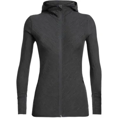 Icebreaker W's Descender LS Zip Hood Jet HTHR