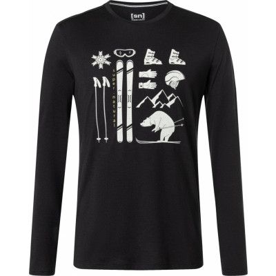 super.natural Men's Skiing Bear Long Sleeve Jet Black/Feather Grey/Gold Flake