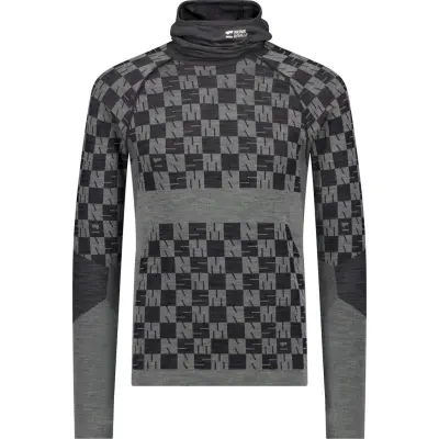 Mons Royale Men's Ascender Merino Seamless Hooded Long Sleeve Dried Sage/Black