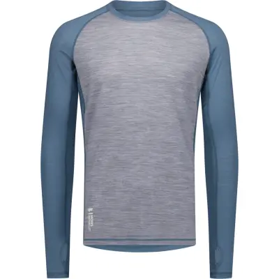 Mons Royale Men's Temple Tech LS Grey Heather / Goblin Blue