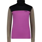 Mons Royale Women's Yotei Merino High Neck Long Sleeve Purple Bolt/Walnut/Black