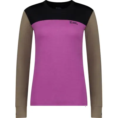 Mons Royale Women's Yotei Merino Long Sleeve Purple Bolt/Walnut/Black