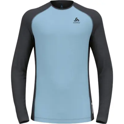 Odlo Men's Performance Wool 150 Base Layer Provincial Blue - Dark Grey Melange