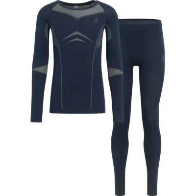 Odlo Men's Set Long Fundamentals Performance Warm Dark Sapphire - Silver Cloud