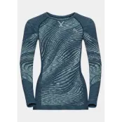 Odlo W Top Crew Neck L/S Black, Blue Wing Teal - Space Dye, L,  Underställströjor