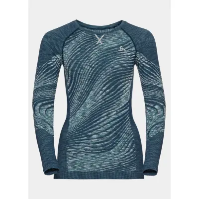 Odlo W Top Crew Neck L/S Black, Blue Wing Teal - Space Dye, L,  Underställströjor