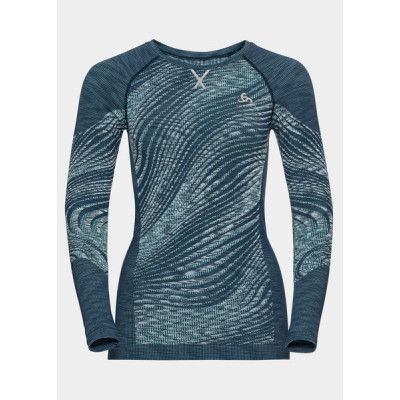 Odlo W Top Crew Neck L/S Black, Blue Wing Teal - Space Dye, Xl,  Underställströjor