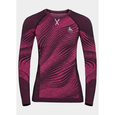 Odlo W Top Crew Neck L/S Black, Festival Fuchsia - Space Dye, Xl,  Underställströjor