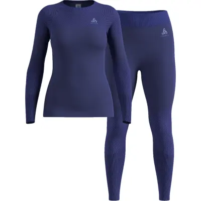 Odlo Women's Odlo Fundamentals Performance Warm Set Long Skipper Blue
